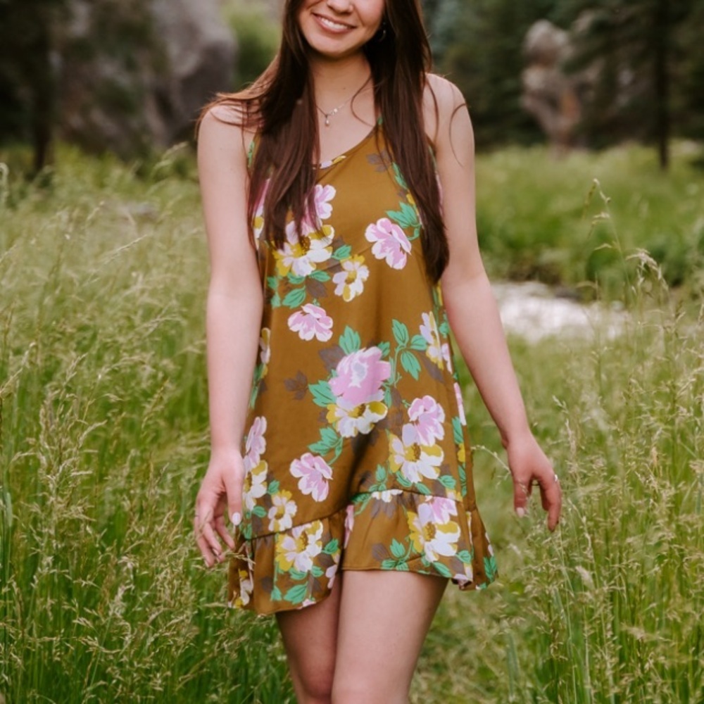 Aerie Floral Print Satin Nightie, Night Gown,  Slip Dress with back tie